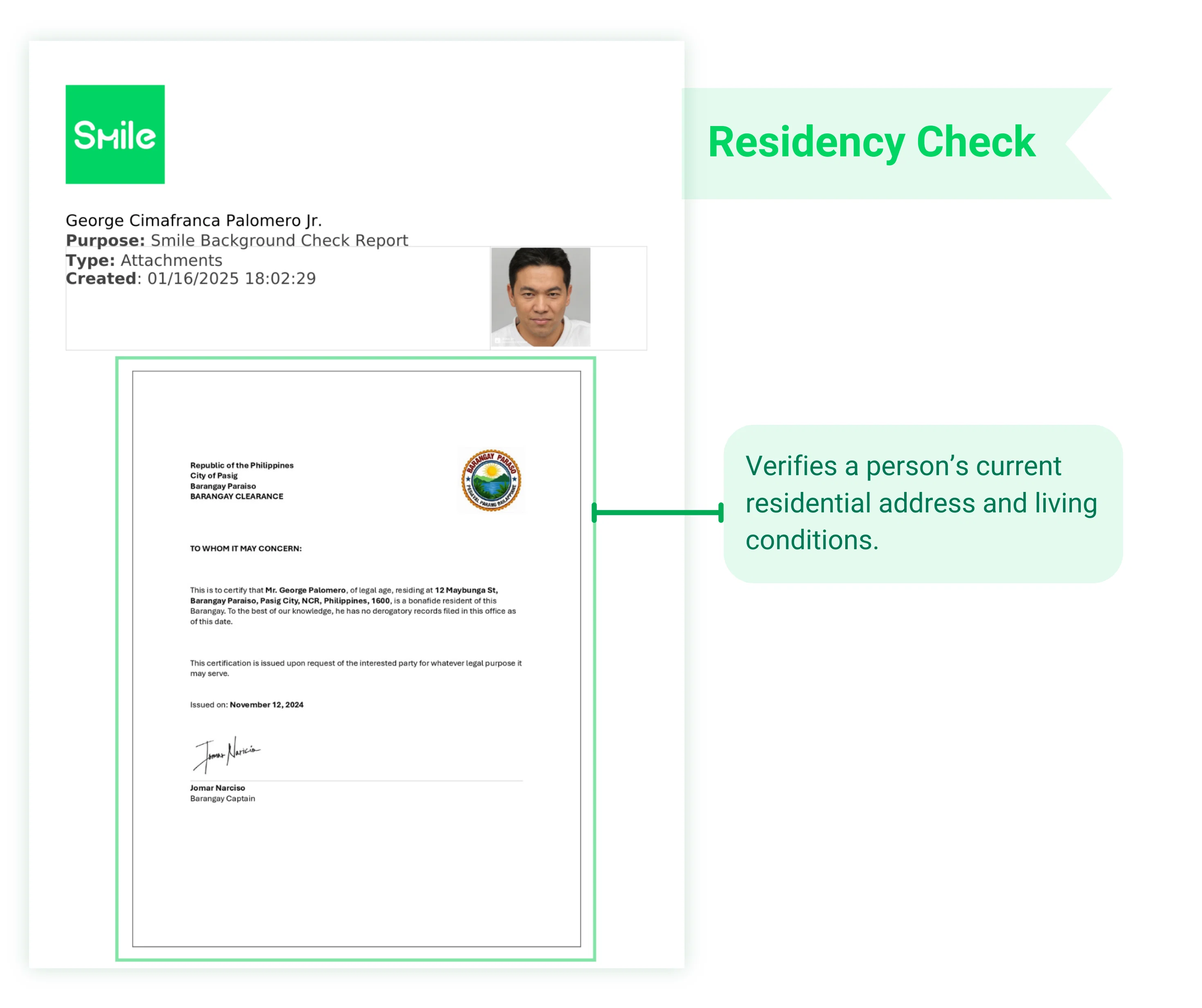 Residence Check sample report