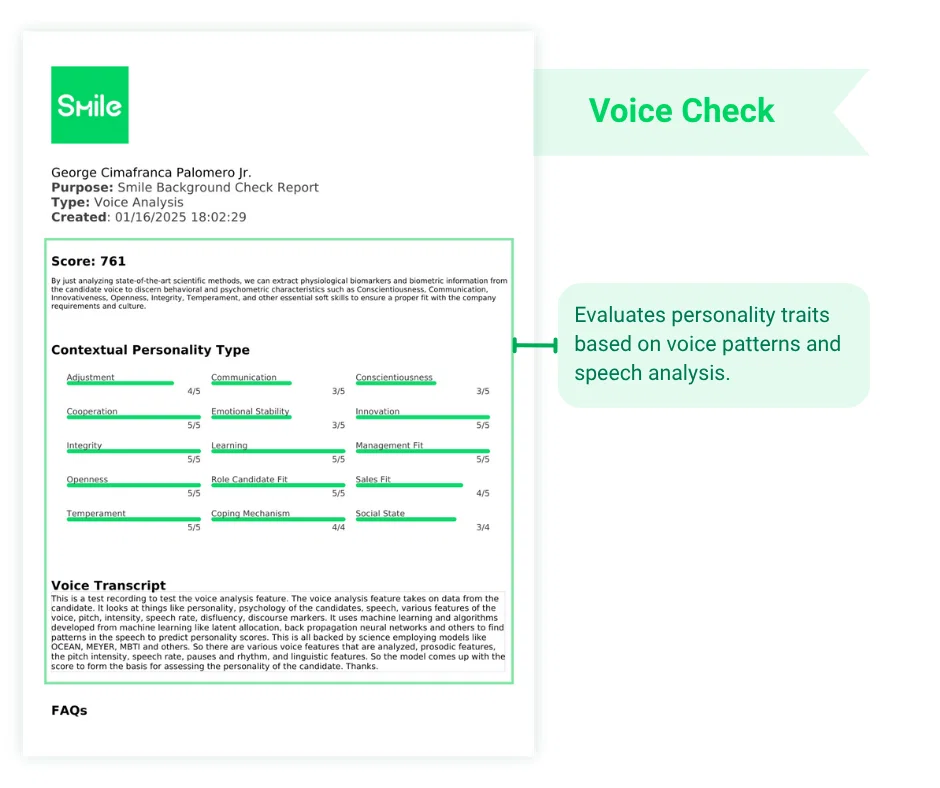 Voice Check sample report